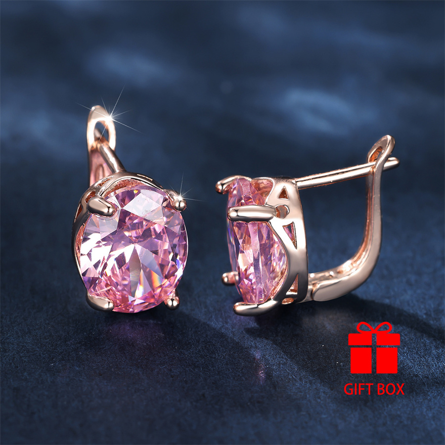 Pink CZ Oval Earrings Copper Hoops Durable Daily & Special Occasion Wear